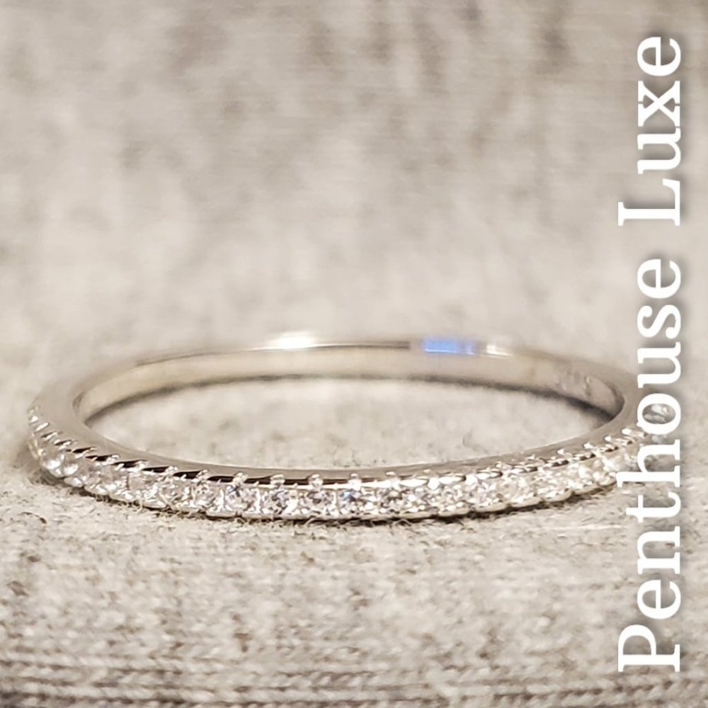 SOLID 925 Sterling Silver Full Circle Micro-Paved Band - Picture 2 of 5